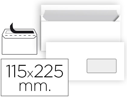 25 sobres Liderpapel 115x225mm. offset blanco 90g/m² ventana derecha